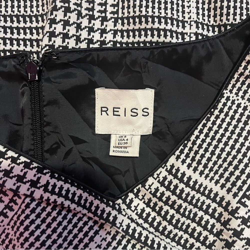Reiss Dress Women's Size 4 US Ivory Black Houndstooth‎ Check Asymmetric Tailored - Picture 11 of 13